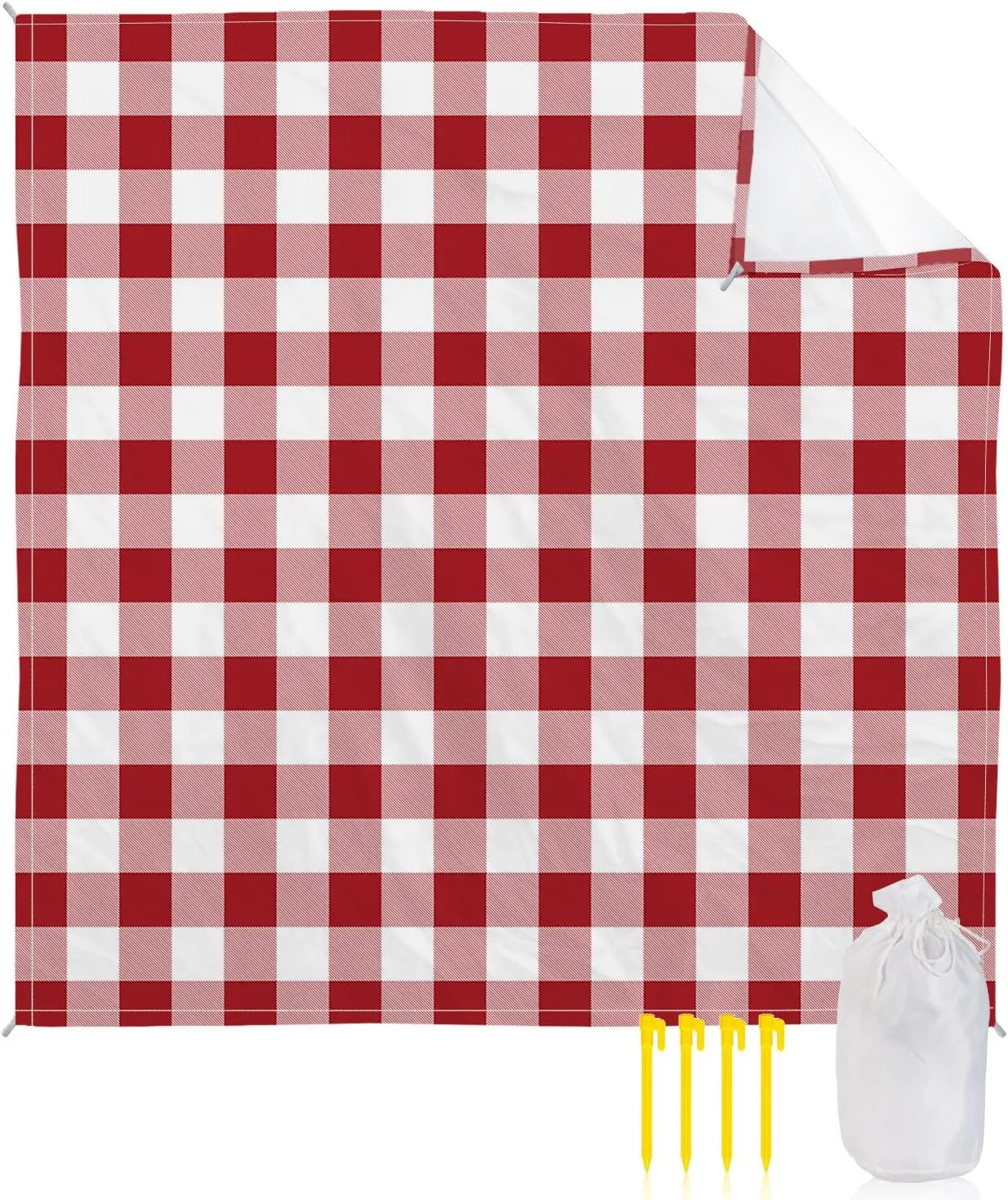 Beach Blanket Sandproof, Red White Buffalo Plaid Waterproof Beach Mat Lightweight Quick Drying Picnic Blanket Beach Essentials for Travel Camping Hiking 95x80in