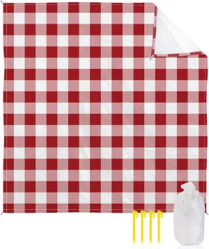 Beach Blanket Sandproof, Red White Buffalo Plaid Waterproof Beach Mat Lightweight Quick Drying Picnic Blanket Beach Essentials for Travel Camping Hiking 95x80in