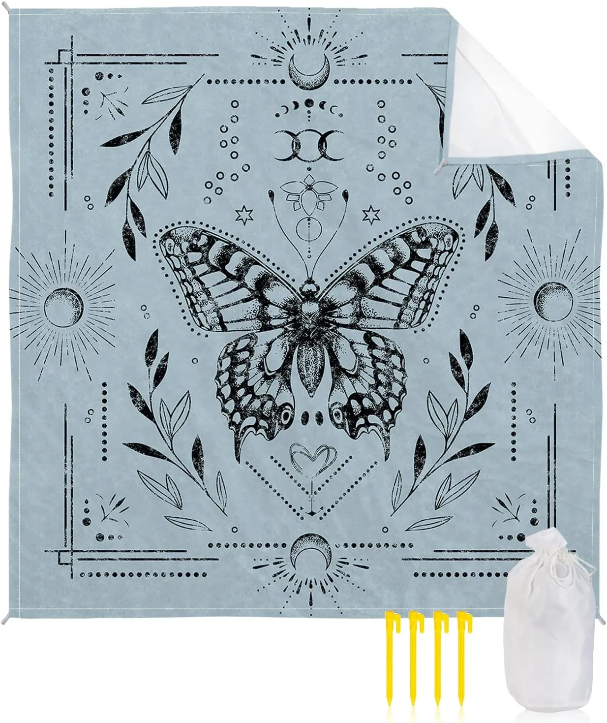 Beach Blanket Sandproof, Retro Butterfly Sun Leaves Mid Century Geometric Waterproof Beach Mat Lightweight Quick Drying Picnic Blanket Beach Essentials for Travel Camping Hiking 83x79in