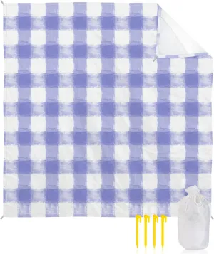 Beach Blanket Sandproof, Rustic Country Purple Watercolor Plaid Waterproof Beach Mat Lightweight Quick Drying Picnic Blanket Beach Essentials for Travel Camping Hiking 118x108in