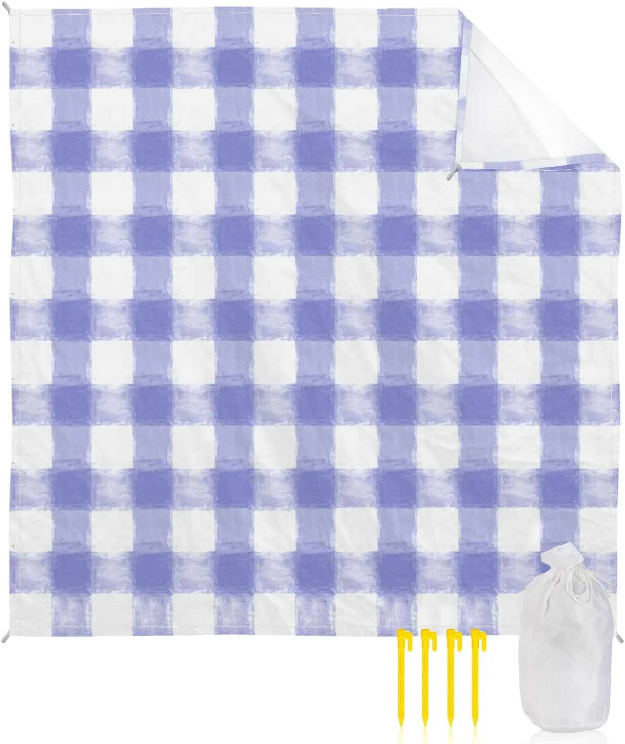 Beach Blanket Sandproof, Rustic Country Purple Watercolor Plaid Waterproof Beach Mat Lightweight Quick Drying Picnic Blanket Beach Essentials for Travel Camping Hiking 118x108in