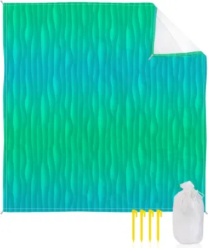 Beach Blanket Sandproof, Simple Green Gradient Abstract Waterproof Beach Mat Lightweight Quick Drying Picnic Blanket Beach Essentials for Travel Camping Hiking 118x108in