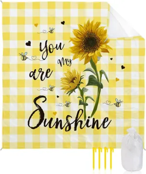 Beach Blanket Sandproof, Summer Farmhouse Sunflower Yellow Buffalo Plaid Waterproof Beach Mat Lightweight Quick Drying Picnic Blanket Beach Essentials for Travel Camping Hiking 83x79in