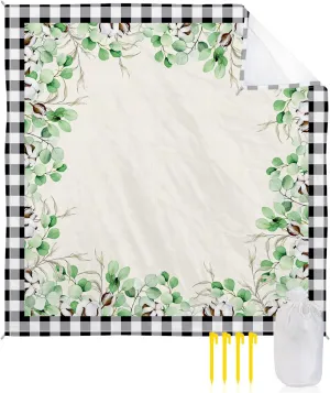 Beach Blanket Sandproof, Summer Flower Cotton Watercolor Rustic Waterproof Beach Mat Lightweight Quick Drying Picnic Blanket Beach Essentials for Travel Camping Hiking 108x84in
