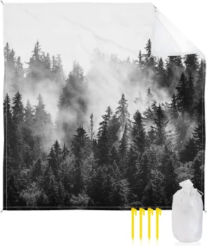 Beach Blanket Sandproof, Summer Photography Black and White Forest Waterproof Beach Mat Lightweight Quick Drying Picnic Blanket Beach Essentials for Travel Camping Hiking 108x84in