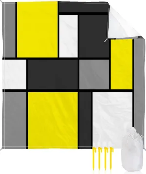 Beach Blanket Sandproof, Yellow Grey and White Pattern Waterproof Beach Mat Lightweight Quick Drying Picnic Blanket Beach Essentials for Travel Camping Hiking 118x108in
