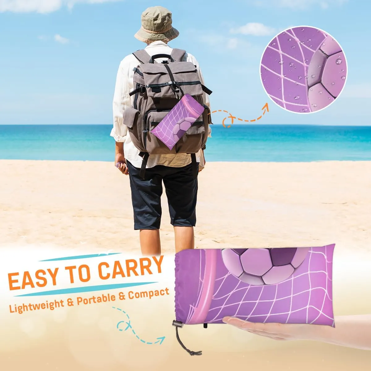 Beach Blanket, Soccer Sandproof Beach Mat, Waterproof Quick Drying Sand Free Mat with 4 x Ground Spikes for Outdoor Travel Camping Hiking, Sports Ball 68 x 59 in