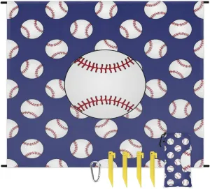 Beach Blanket, Sports Sandproof Beach Mat, Waterproof Quick Drying Sand Free Mat with 4 x Ground Spikes for Outdoor Travel Camping Hiking, Baseball Print 68 x 59 in