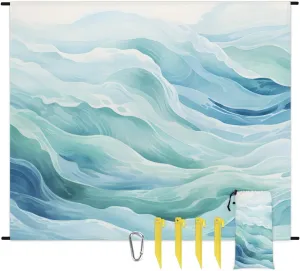 Beach Blanket, Vintage Abstract Art Sandproof Beach Mat, Waterproof Quick Drying Sand Free Mat with 4 x Ground Spikes for Outdoor Travel Camping Hiking, Watercolor Abstract 68 x 59 in