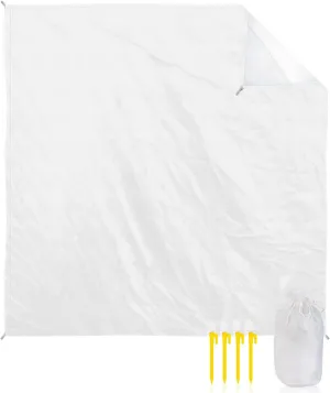 Beach Blanket Waterproof Sandproof 118"x108", Solid Color White Oversized Beach Mat with 4 Corner Sand Pocket & 4 Stakes, Compact Outdoor Picnic Mat for Camping Travel Festivals