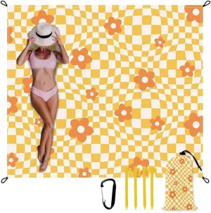Beach Blanket Waterproof Sandproof Extra Large 8 Ft X 7 Ft for 4 Adults Oversized Sand Free Beach Mat with 4 Corner Pockets and Stakes Portable for Beach Picnic Travel Camping (Orange)