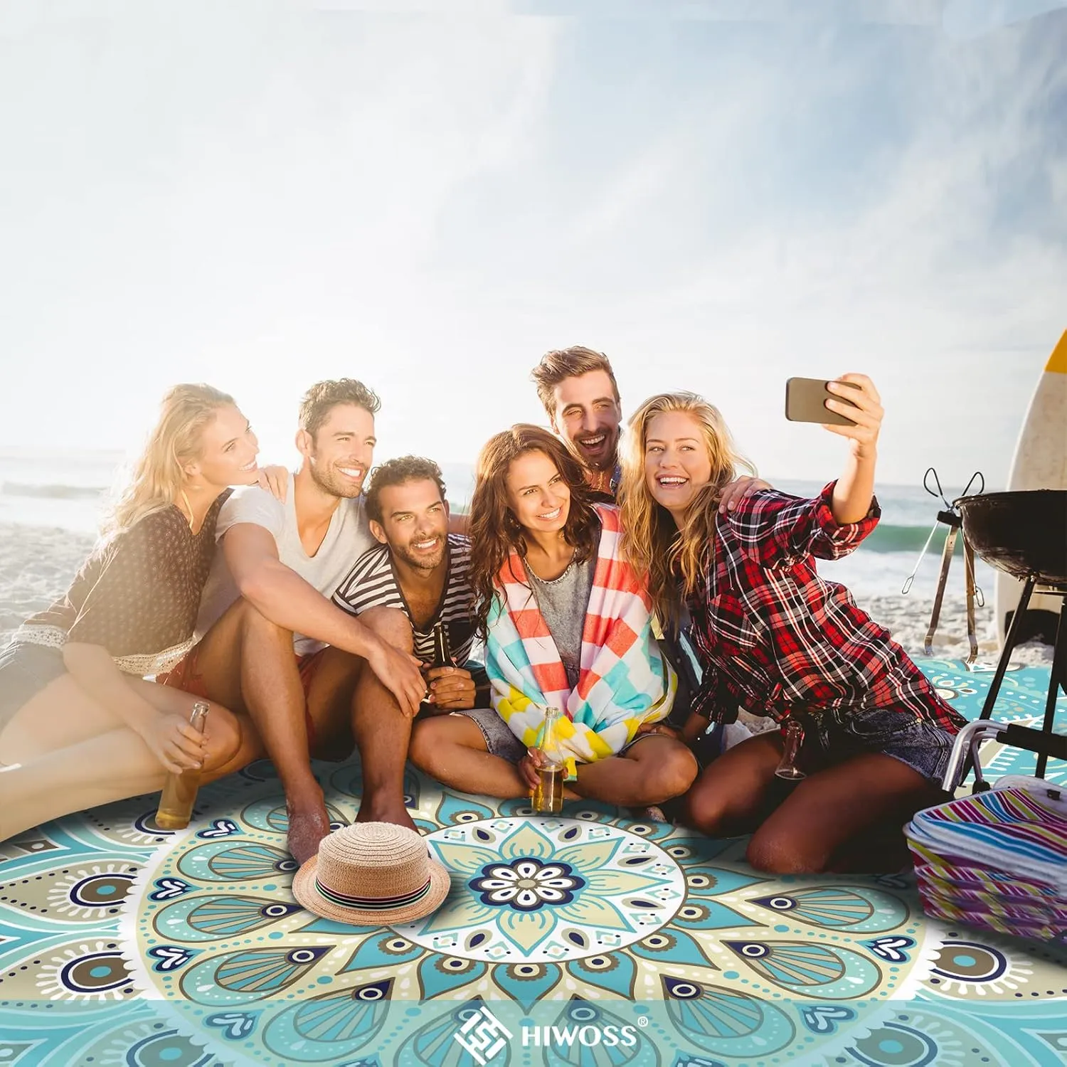 Beach Blanket Waterproof Sandproof Oversized 95”x 80”,Sand Free Beach Mat with Corner Pockets,Portable Mesh Bag for Beach Festival,Picnic,Travel and Outdoor Camping (Tealish Green)