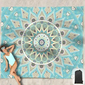 Beach Blanket Waterproof Sandproof Oversized 95”x 80”,Sand Free Beach Mat with Corner Pockets,Portable Mesh Bag for Beach Festival,Picnic,Travel and Outdoor Camping (Tealish Green)