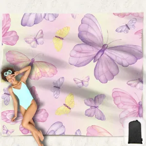 Beach Blanket Waterproof Sandproof Oversized 95”x 80”,Sand Free Beach Mat with Corner Pockets,Portable Mesh Bag for Travel and Outdoor Camping (Dreamsea) (DreamyButterfly)