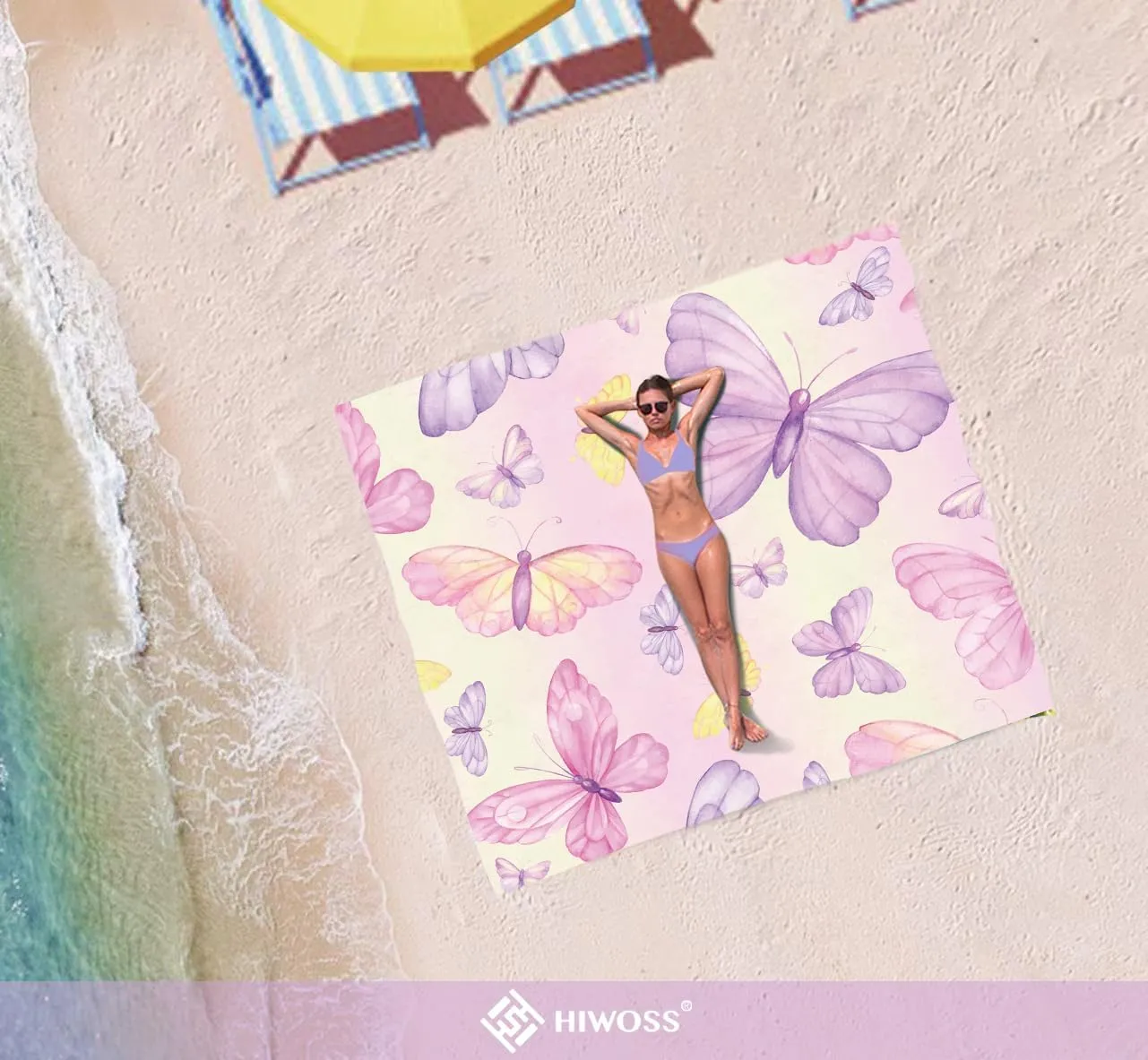 Beach Blanket Waterproof Sandproof Oversized 95”x 80”,Sand Free Beach Mat with Corner Pockets,Portable Mesh Bag for Travel and Outdoor Camping (Dreamsea) (DreamyButterfly)