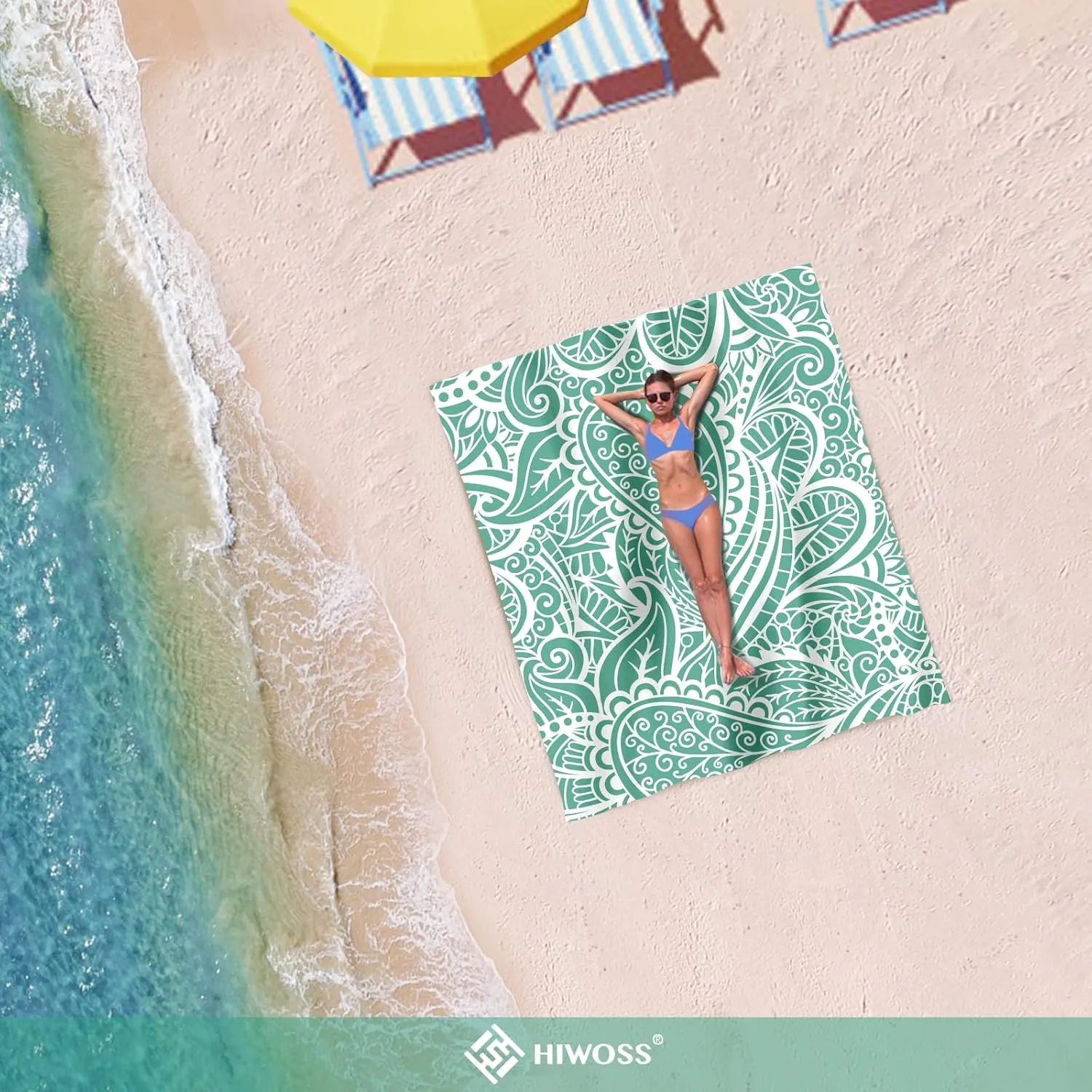 Beach Blanket Waterproof Sandproof Oversized 95”x 80”,Sand Free Beach Mat with Corner Pockets,Portable Mesh Bag (Green)