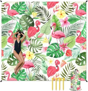 Beach Blanket Waterproof Sandproof - Oversized Flamingo Beach Mat for 6-8 Adults - 118x110 Inches Lightweight Windproof Picnic Blanket - 4 Corner Pockets Camp Blanket for Outdoor Travel Hiking