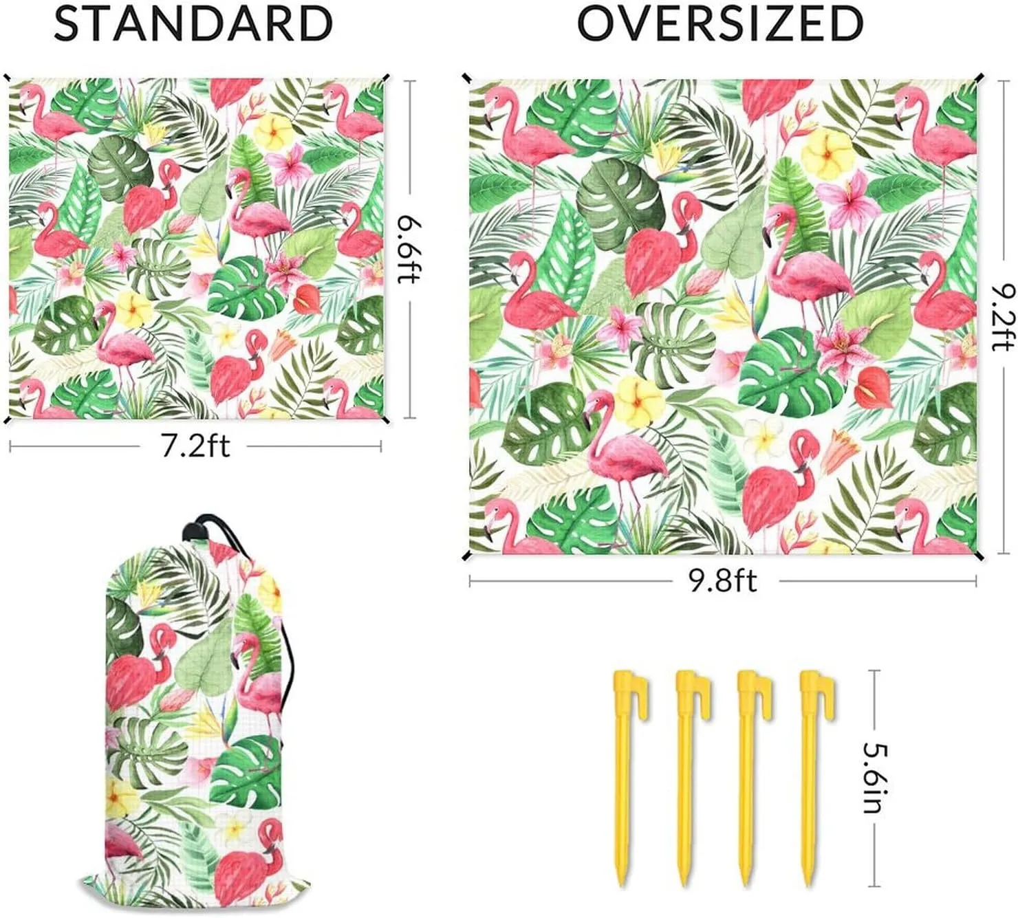 Beach Blanket Waterproof Sandproof - Oversized Flamingo Beach Mat for 6-8 Adults - 118x110 Inches Lightweight Windproof Picnic Blanket - 4 Corner Pockets Camp Blanket for Outdoor Travel Hiking