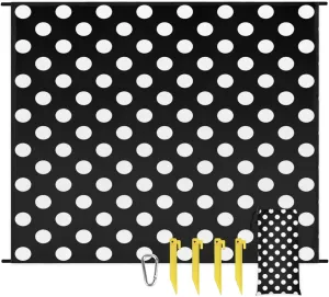 Beach Blanket, White Polka Dot Sandproof Beach Mat, Waterproof Quick Drying Sand Free Mat with 4 x Ground Spikes for Outdoor Travel Camping Hiking, Polka Dot 68 x 59 in