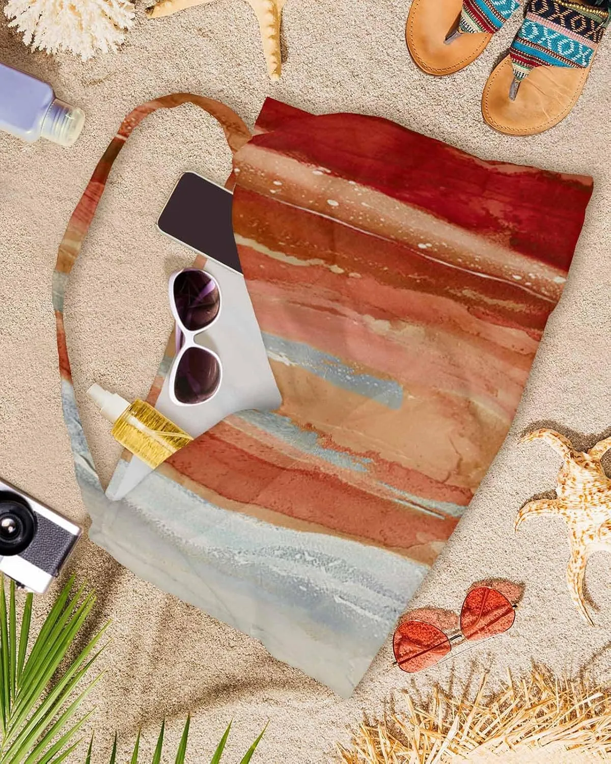 Beach Pool Patio Lounge Chaise Chair Cover Towel with Pockets,Abstract Orange Absorbent & Quick Dry Microfiber Towel Cover Bag Summer Travel Accessories Contemporary Seawave Striped Painting