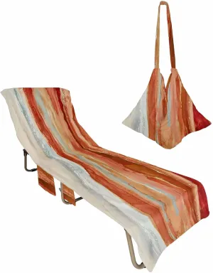 Beach Pool Patio Lounge Chaise Chair Cover Towel with Pockets,Abstract Orange Absorbent & Quick Dry Microfiber Towel Cover Bag Summer Travel Accessories Contemporary Seawave Striped Painting