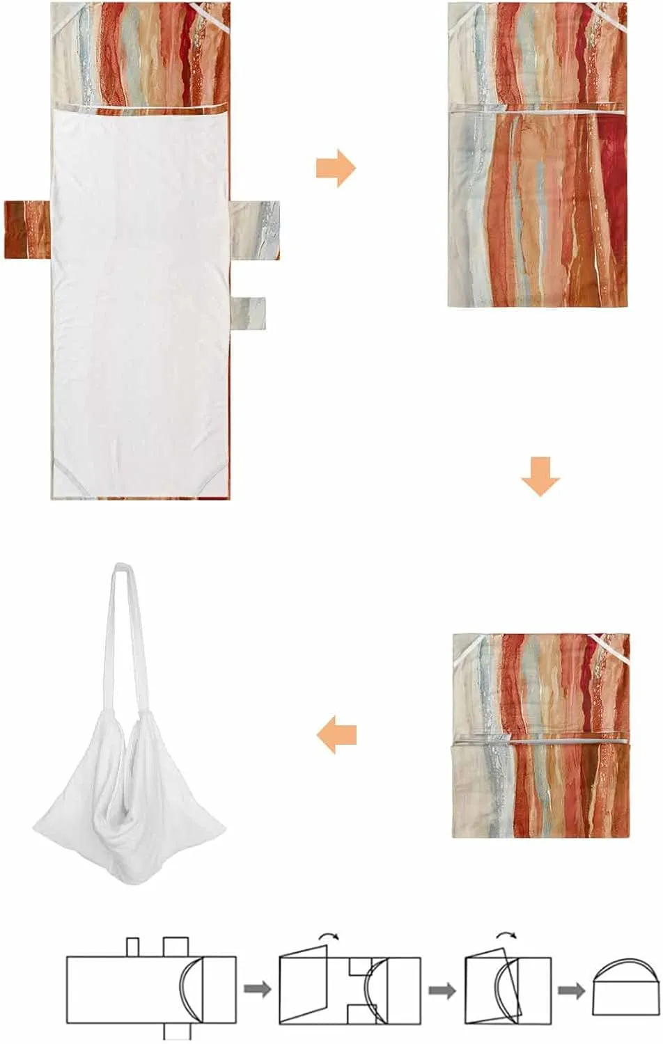 Beach Pool Patio Lounge Chaise Chair Cover Towel with Pockets,Abstract Orange Absorbent & Quick Dry Microfiber Towel Cover Bag Summer Travel Accessories Contemporary Seawave Striped Painting
