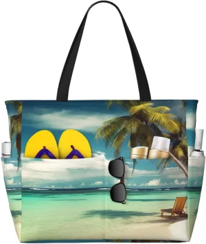 Beach Tote Bag for Women Oversized Travel Weekender Bags Vinyl Records Waterproof Pool Bag Beach Accessories