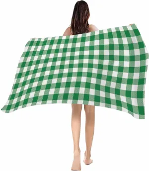 Beach Towel Buffalo Plaid Green Bath Pool Towels Farmhouse Check Sand Free Blanket Quick Dry Lightweight Travel Blankets for Adults Gifts 35x70in