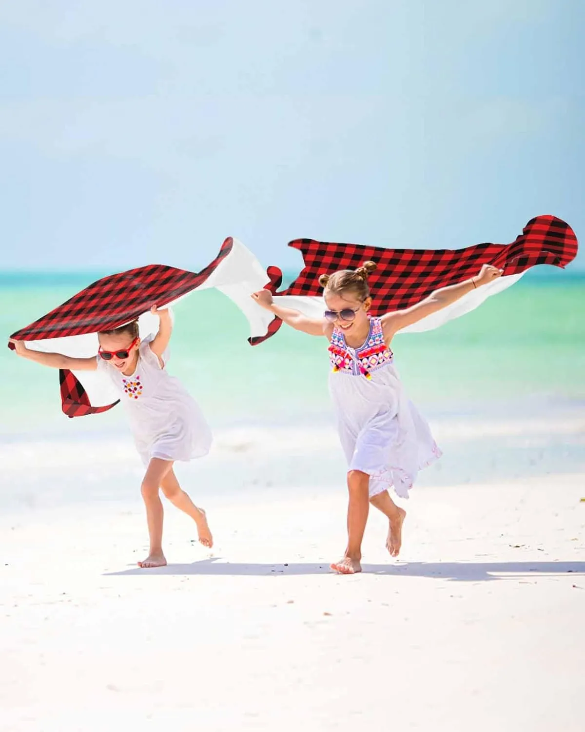 Beach Towel Christmas Buffalo Plaid Bath Pool Towels Red Check Tartan Sand Free Blanket Quick Dry Lightweight Travel Blankets for Adults Gifts 30x60in