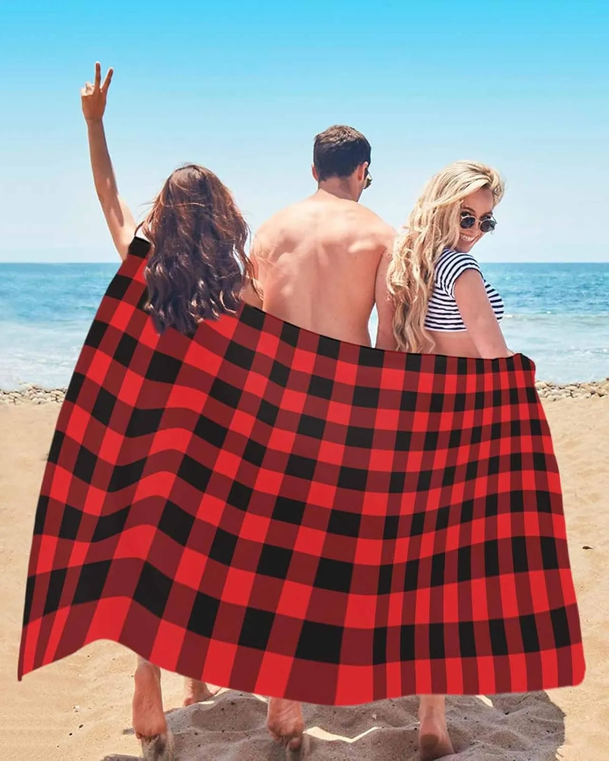 Beach Towel Christmas Buffalo Plaid Bath Pool Towels Red Check Tartan Sand Free Blanket Quick Dry Lightweight Travel Blankets for Adults Gifts 30x60in