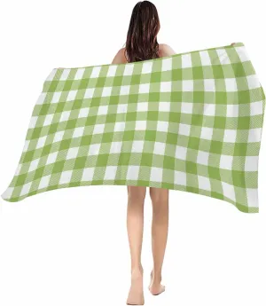 Beach Towel Farmhouse Buffalo Plaid Green Bath Pool Towels Check Country Sand Free Blanket Quick Dry Lightweight Travel Blankets for Adults Gifts 35x70in