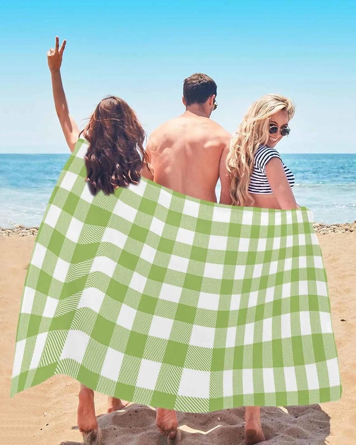 Beach Towel Farmhouse Buffalo Plaid Green Bath Pool Towels Check Country Sand Free Blanket Quick Dry Lightweight Travel Blankets for Adults Gifts 35x70in