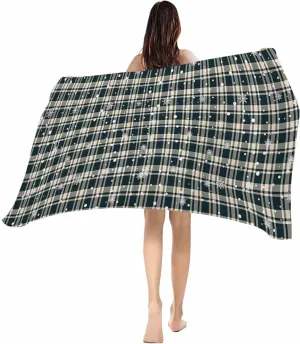 Beach Towel Winter Christmas Snowflake Plaid Bath Pool Towels Buffalo Check Sand Free Blanket Quick Dry Lightweight Travel Blankets for Adults Gifts 30x60in