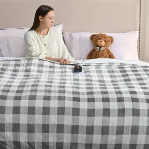Bearhug Electric Blanket Heated Heating Blanket Twin Size 62" × 84" Double Sided Velvet 10 Heating Levels 0.5-12H Auto Off Over-Heat Protect ETL Certification Machine Washable Grey White Plaid
