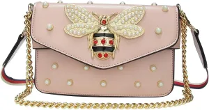 Beatfull Designer Bee Purse Fashion Crossbody Bags with Pearl for Women Pu Leather Shoulder Clutch Handbags