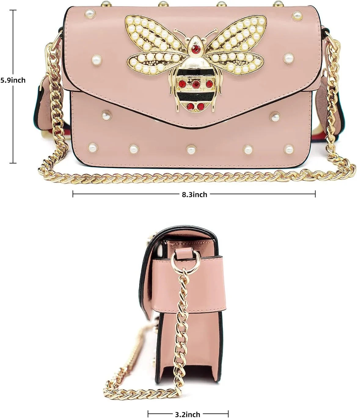 Beatfull Designer Bee Purse Fashion Crossbody Bags with Pearl for Women Pu Leather Shoulder Clutch Handbags