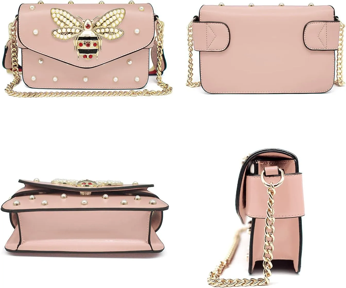 Beatfull Designer Bee Purse Fashion Crossbody Bags with Pearl for Women Pu Leather Shoulder Clutch Handbags