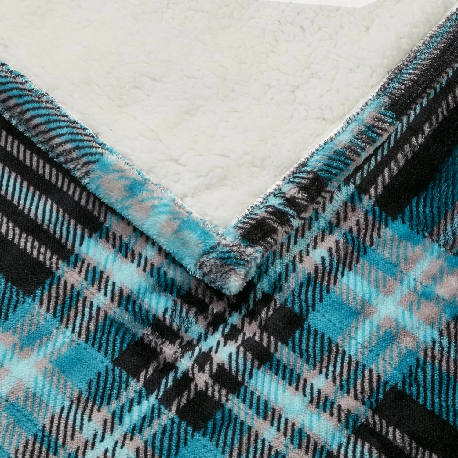 Beautyrest Heated Throw Blanket Wearable Shawl for Gifts, Sherpa to Fleece Electric Wrap Poncho, Auto Shut Off, Virtually No EMF, 3 Heat Level, UL Certified, Machine Wash, Aqua Plaid 50"x64"