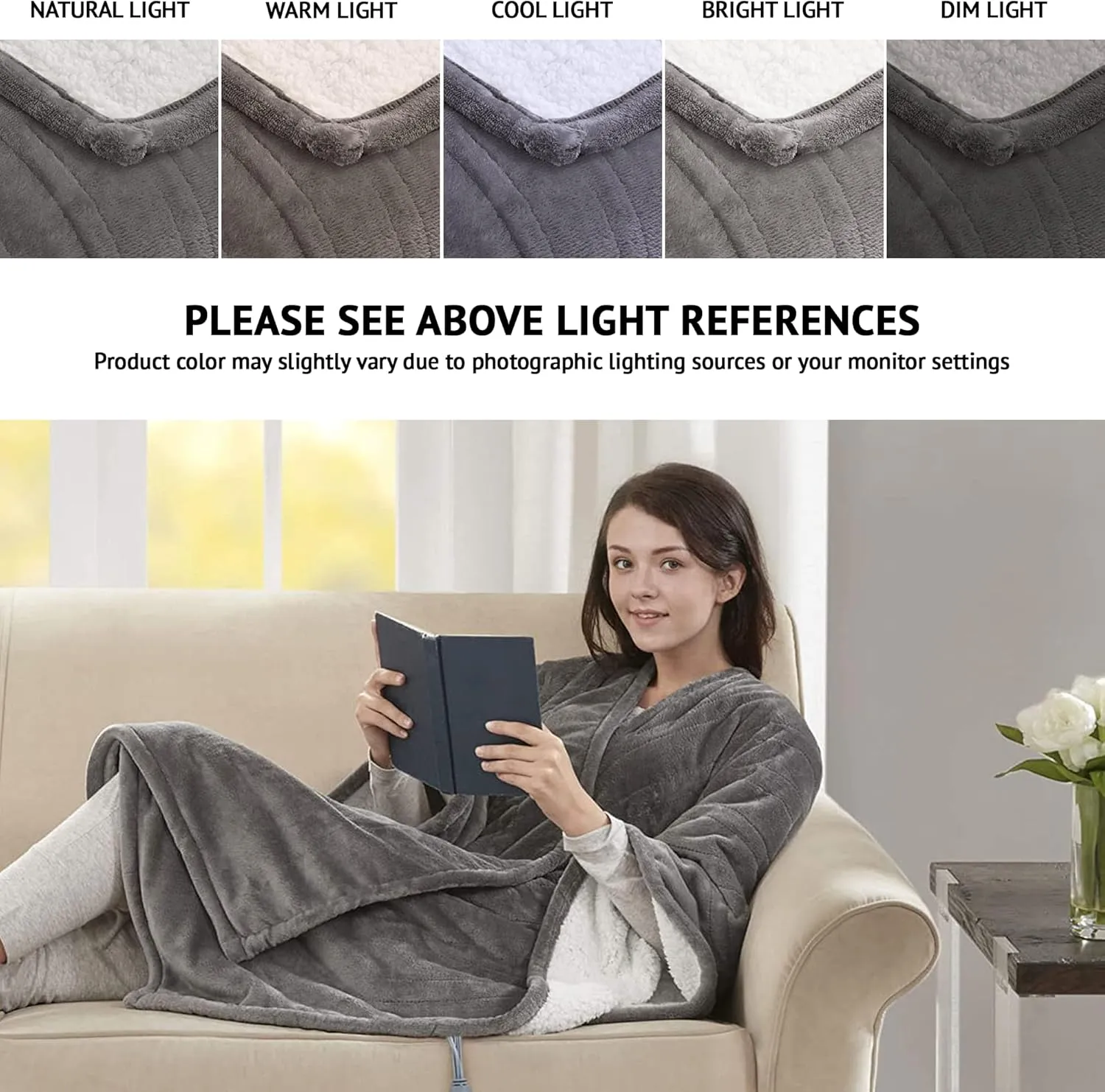 Beautyrest Heated Throw Blanket Wearable Shawl for Gifts, Sherpa to Fleece Electric Wrap Poncho, Auto Shut Off, Virtually No EMF, 3 Heat Level, UL Certified, Machine Wash, Grey 50"x64"