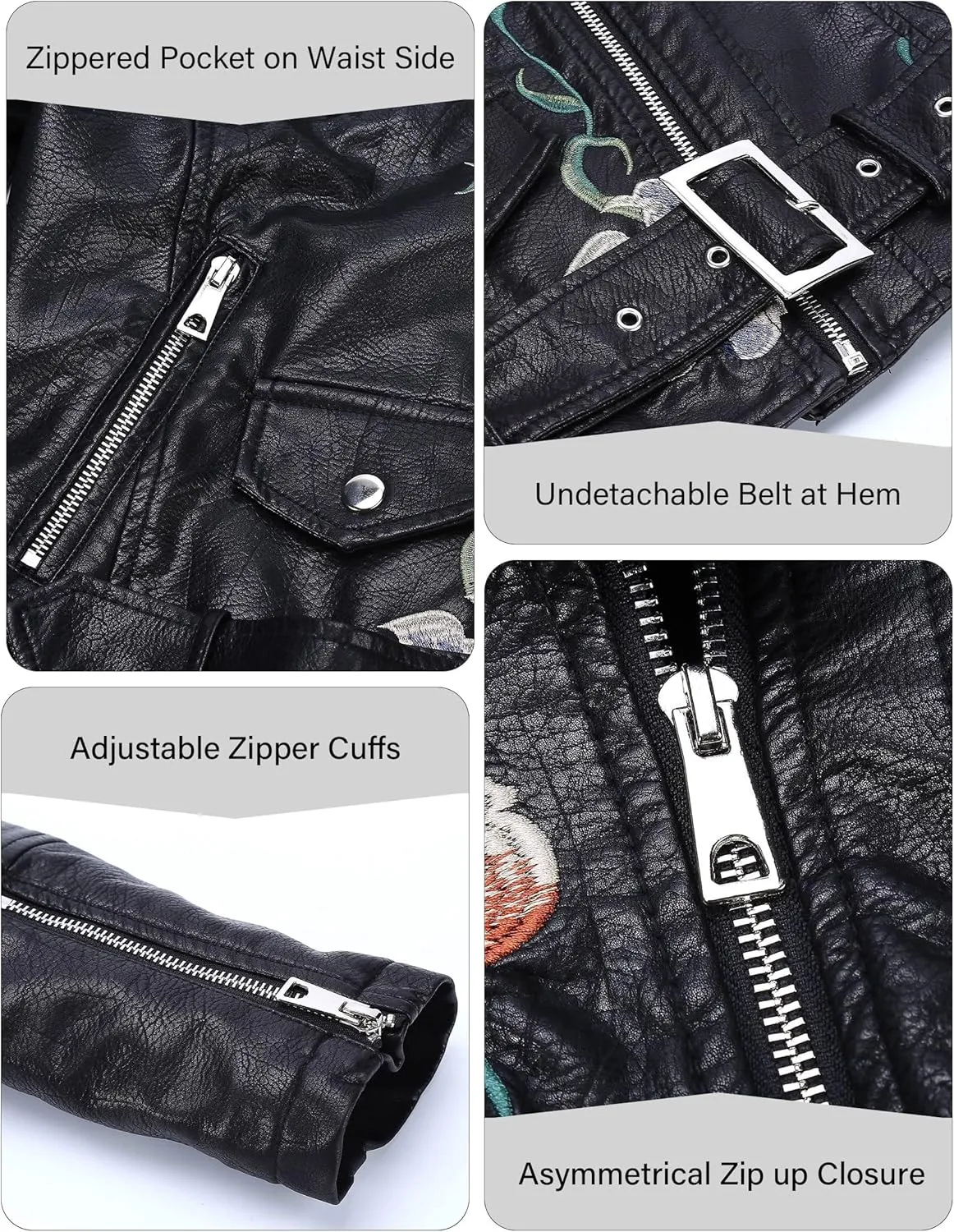 Bellivera Faux Leather Jacket for Women Studded Rivet Floral Moto Biker Short Lapel Coat