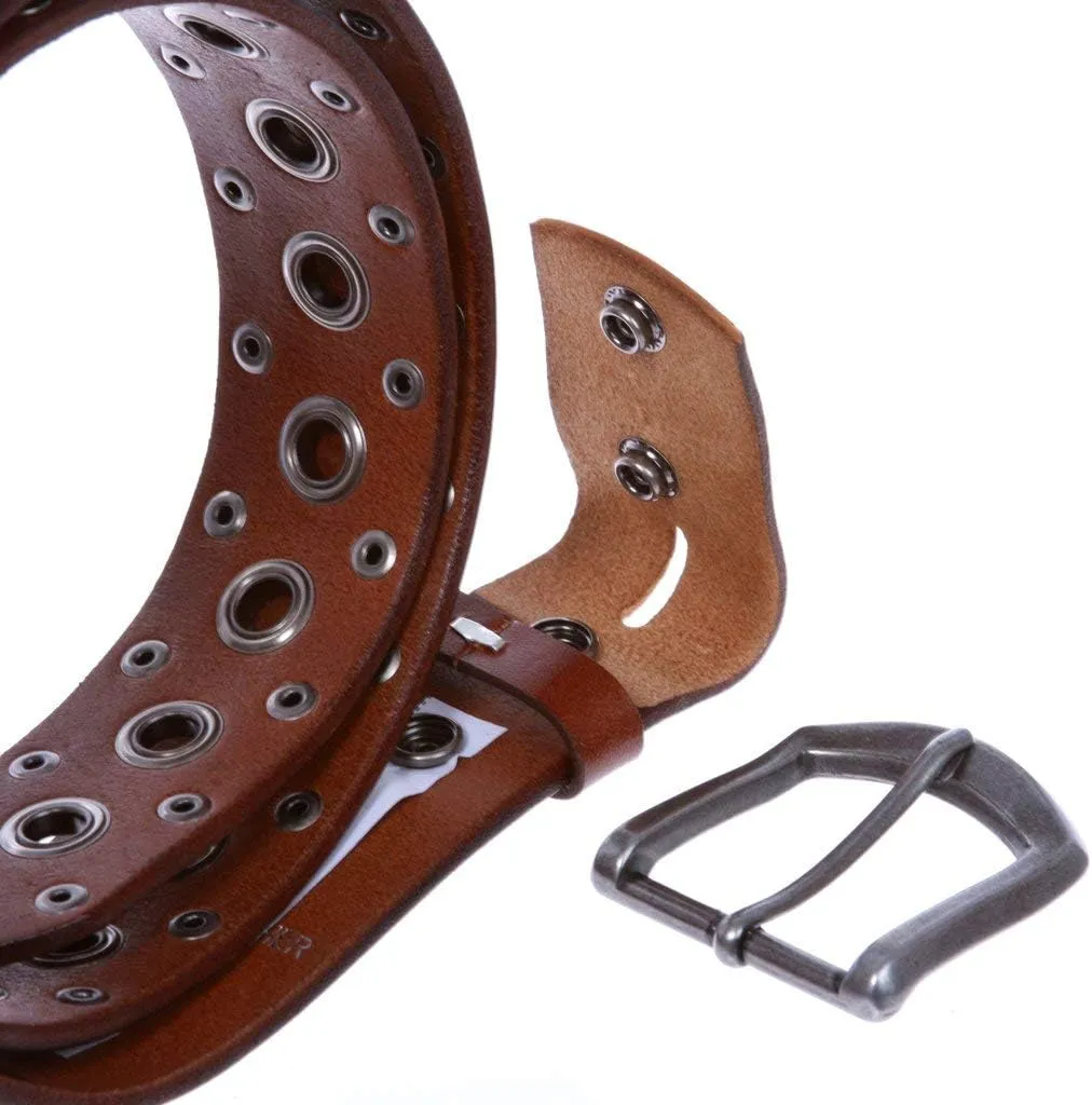 beltiscool Casual Riveted Studded Grommets & Studs Solid Leather Belt