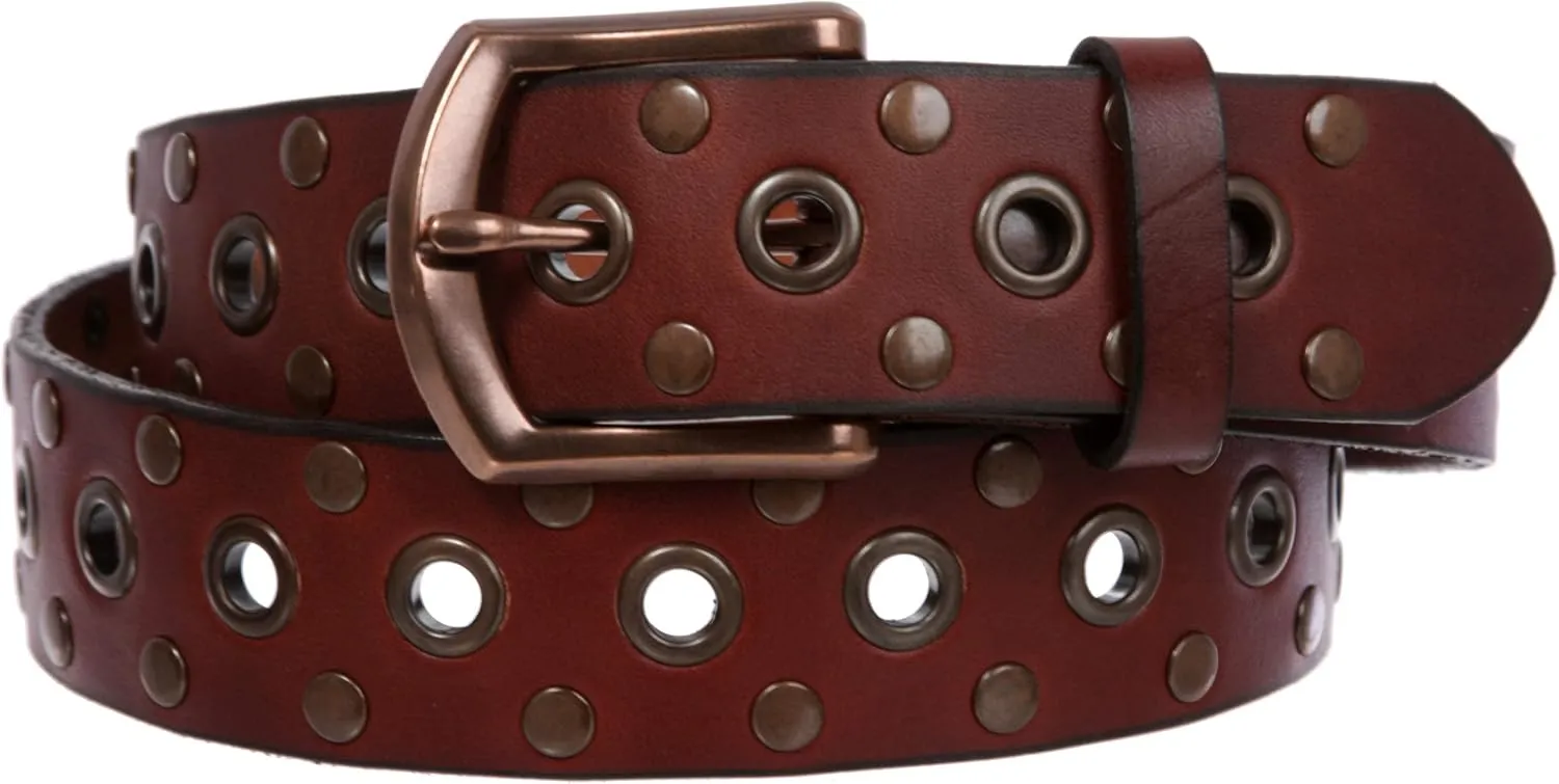 beltiscool Casual Riveted Studded Grommets & Studs Solid Leather Belt