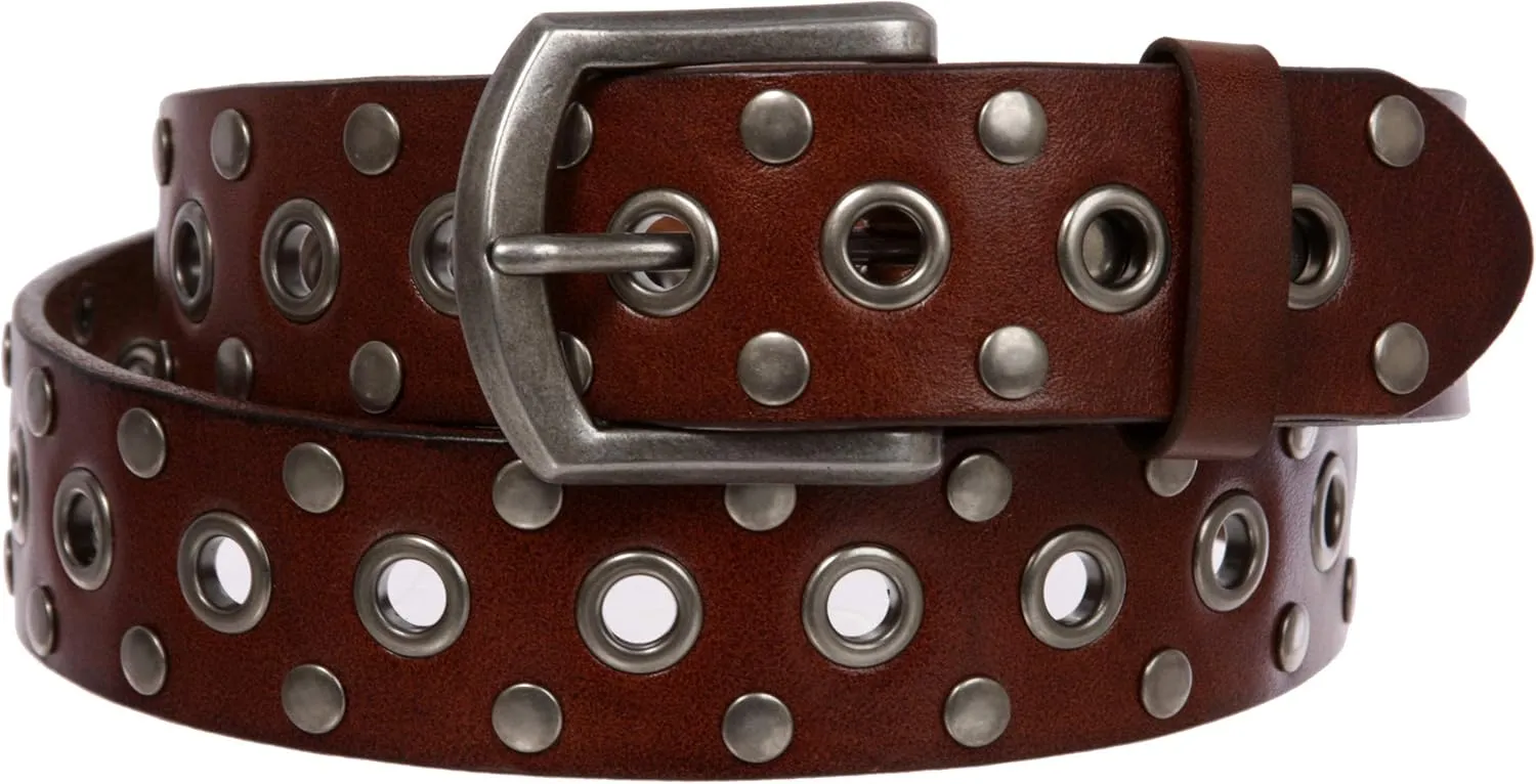 beltiscool Casual Riveted Studded Grommets & Studs Solid Leather Belt