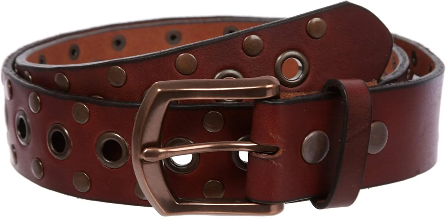 beltiscool Casual Riveted Studded Grommets & Studs Solid Leather Belt