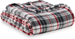 Berkshire Blanket-Classic Heavyweight Soft Printed VelvetLoft® Plush Warm Blanket, Twin Size Soft Fuzzy Blanket for Couch Sofa Bed, Plaid Black Red, 60in x 90in