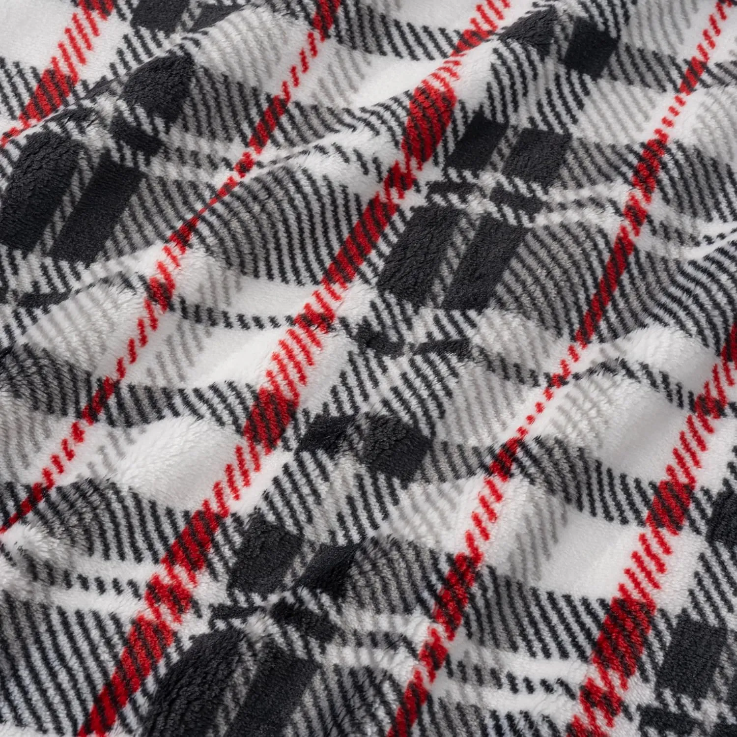 Berkshire Blanket-Classic Heavyweight Soft Printed VelvetLoft® Plush Warm Blanket, Twin Size Soft Fuzzy Blanket for Couch Sofa Bed, Plaid Black Red, 60in x 90in