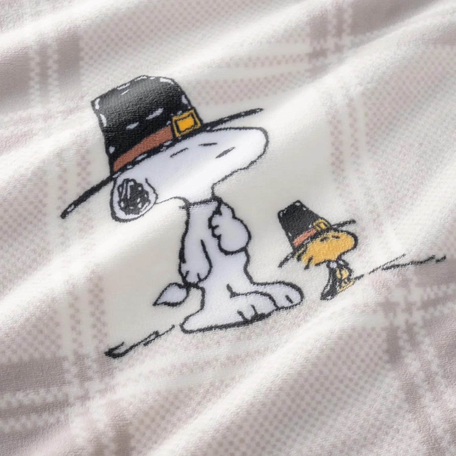 Berkshire Blanket Peanuts® VelvetLoft® Cute Character Snoopy Plush Throw Blanket,Lakeside Plaid Harvest Snoopy and Woodstock Grey,Throw 55 in x 70 in (Official Peanuts® Product)