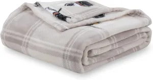 Berkshire Blanket Peanuts® VelvetLoft® Cute Character Snoopy Plush Throw Blanket,Lakeside Plaid Harvest Snoopy and Woodstock Grey,Throw 55 in x 70 in (Official Peanuts® Product)