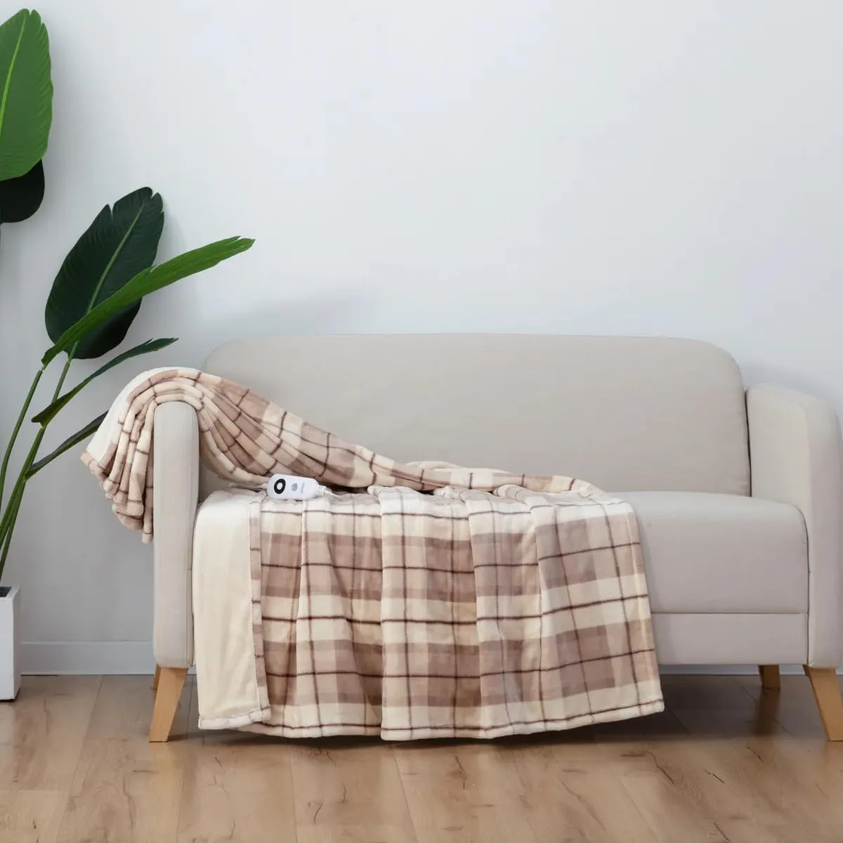 Berkshire Blanket VelvetLoft® Heated Electric Throw - 60" x 70" Heating Warm Blanket Throw with 5 Temperature Settings,Auto Shut-Off Feature(Brookfield Plaid Neutral)