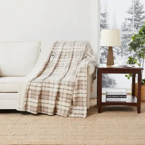 Berkshire Blanket VelvetLoft® Heated Electric Throw - 60" x 70" Heating Warm Blanket Throw with 5 Temperature Settings,Auto Shut-Off Feature(Brookfield Plaid Neutral)